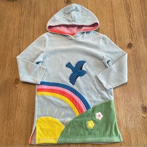 Mini Boden Toweling Hoodie Cover Up with Rainbow and Bird